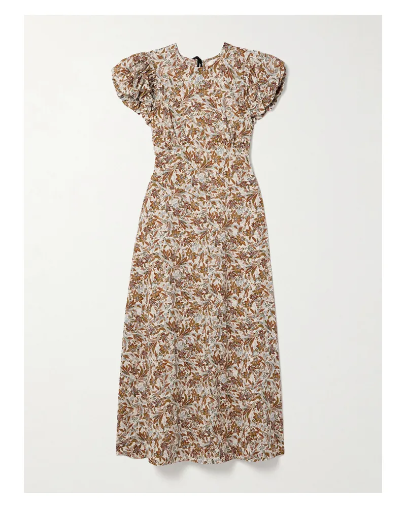 DÔEN Rhodia Floral-print Organic Cotton-voile Midi Dress - Brown Brown