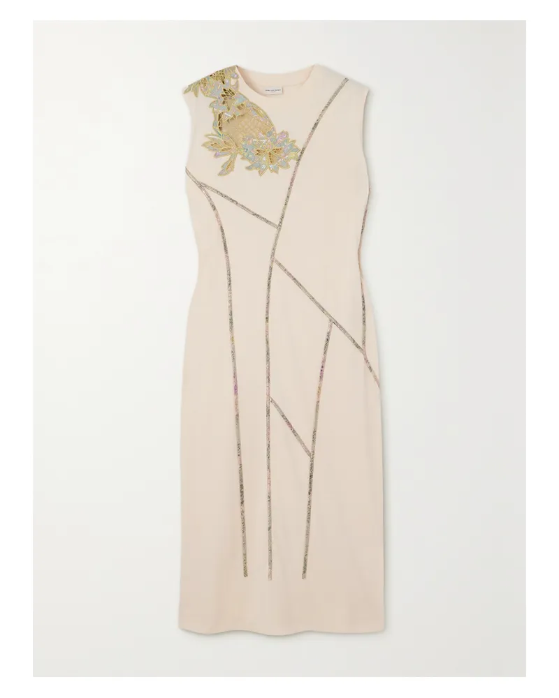 Dries van Noten Midikleid Aus Einer Baumwollmischung Mit Brokat- Und Spitzenbesätzen - Ecru Ecru