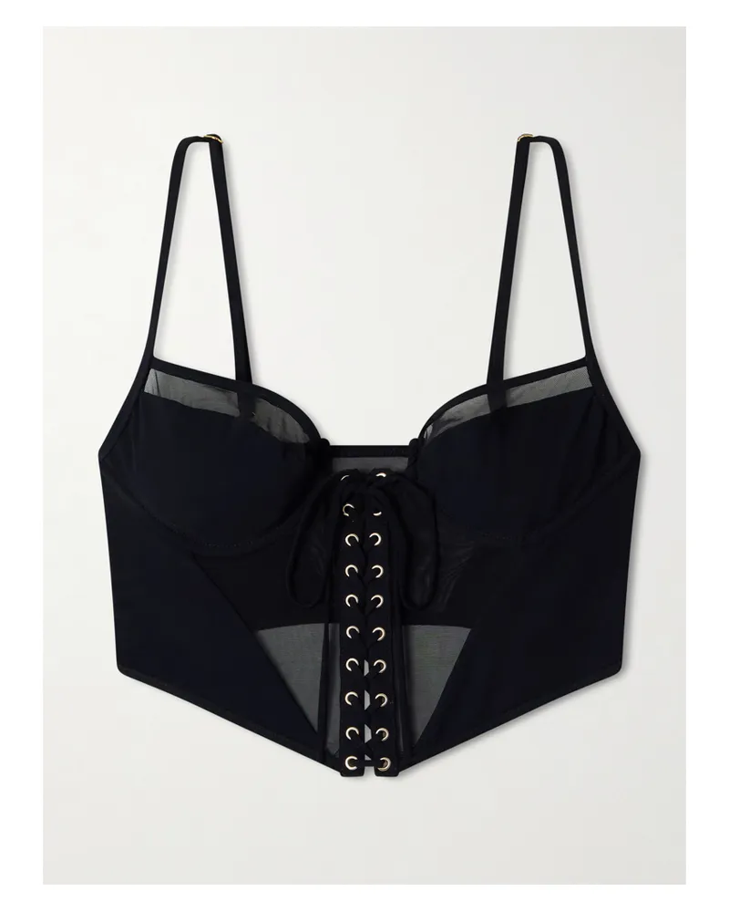 Kiki De Montparnasse Peep Tulle-trimmed Corset Bikini Top - Black Black