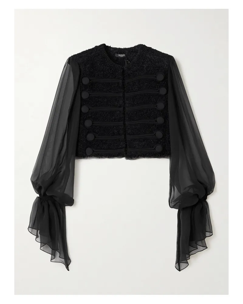 Balmain Jacke Aus Tweed Und Seidenchiffon - Schwarz Schwarz