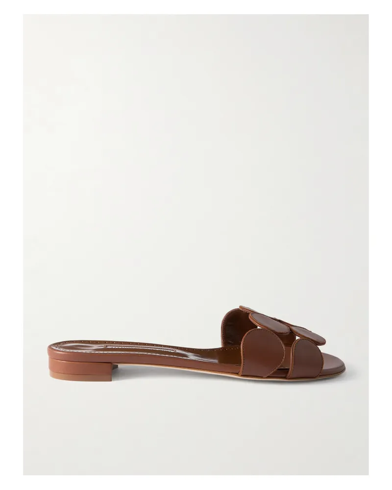Manolo Blahnik Haribalmu 10 Cutout Leather Slides - Brown Brown