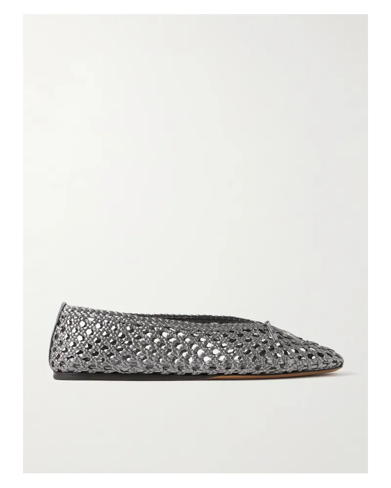 Le Monde Béryl Regency Ballerinas Aus Geflochtenem Metallic-leder Mit Schleife - Silber Silber