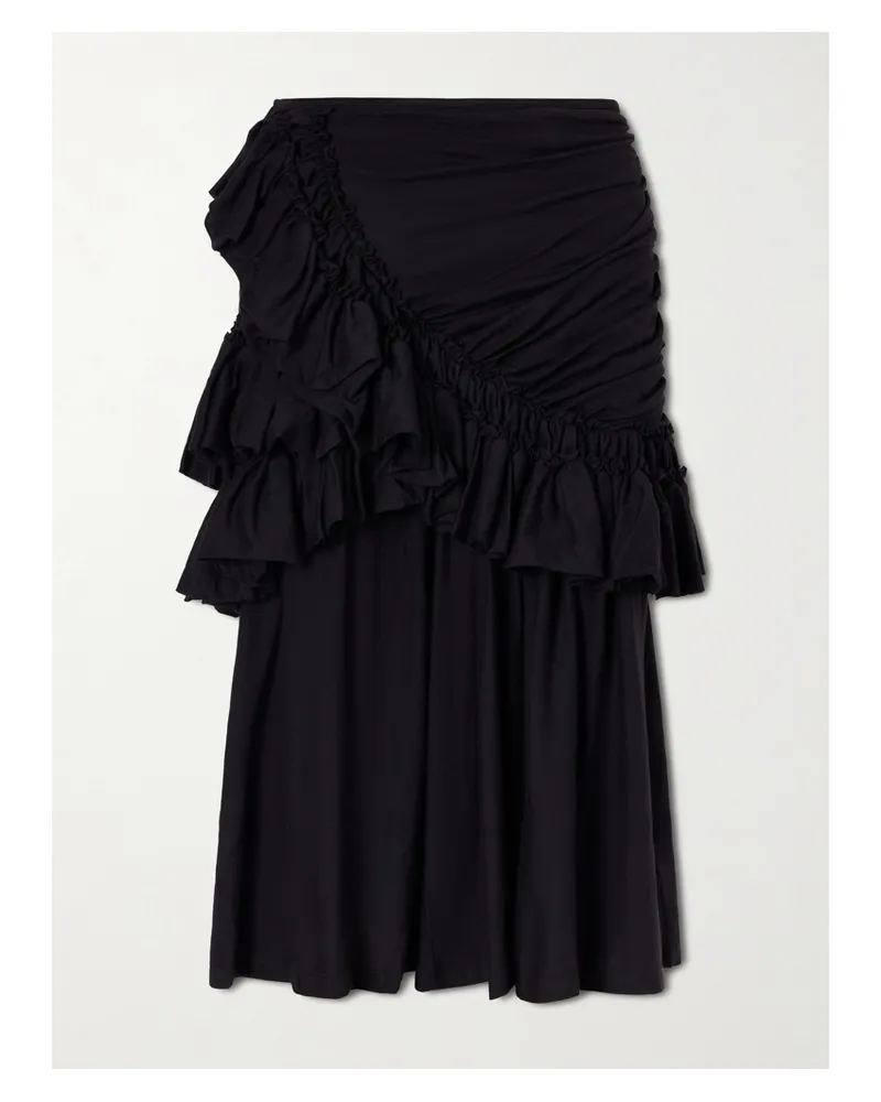 Dries van Noten Ruffled Cotton-jersey Midi Skirt - Black Black