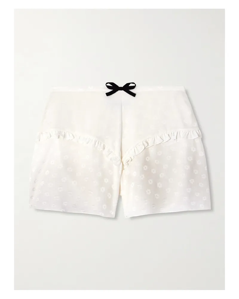 Alessandra Rich Shorts Aus Seidensatin Mit Blumenmuster Und Schleife - Weiß Weiß