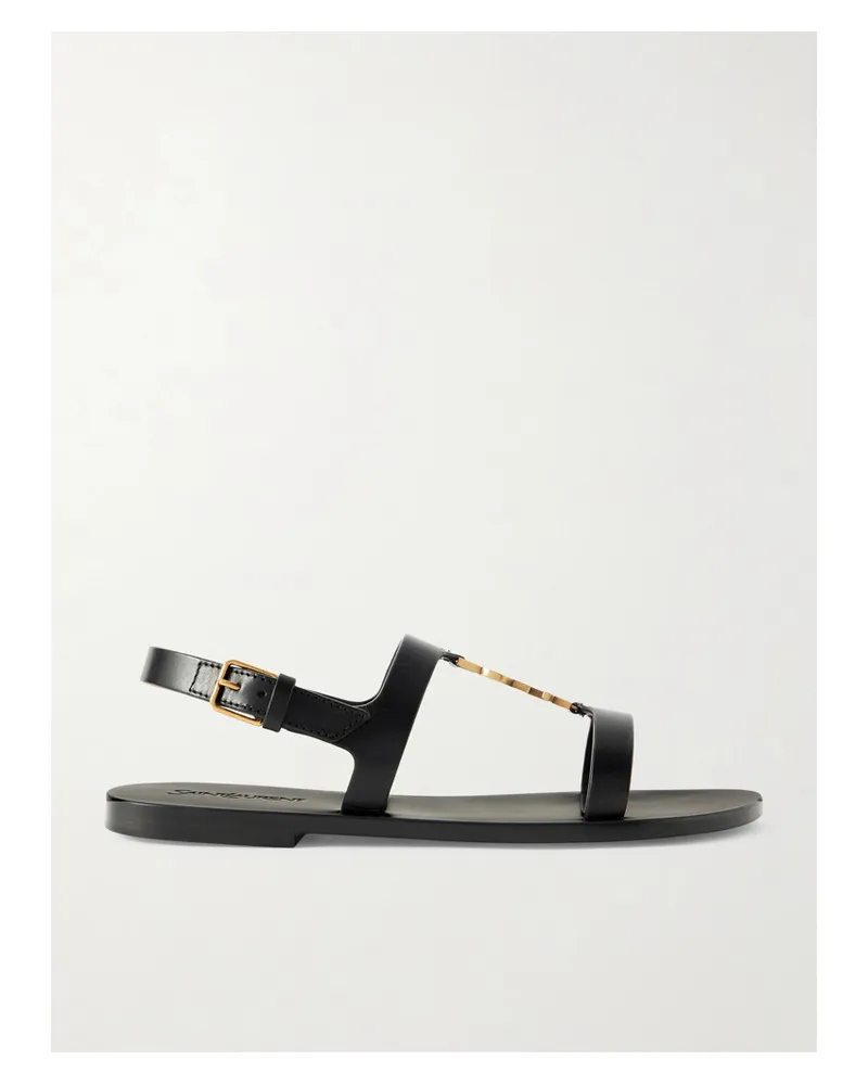 Saint Laurent Cassandra Embellished Leather Sandals - Black Black