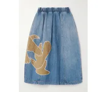 Midi-jeansrock Aus Denim Mit Raffung - Blau