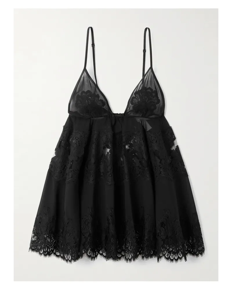 Dolce & Gabbana Top Aus Chiffon Mit Spitzenbesätzen Und Wellenkante - Schwarz Schwarz