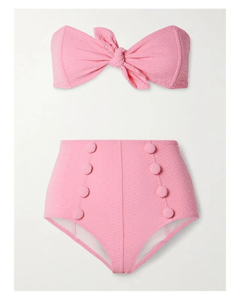 Lisa Marie Fernandez Poppy Trägerloser Bikini Aus Seersucker Mit Zierknöpfen - Pink Pink