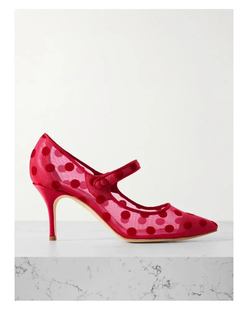 Manolo Blahnik Campari 70 Mary-jane-pumps aus Mesh Rot