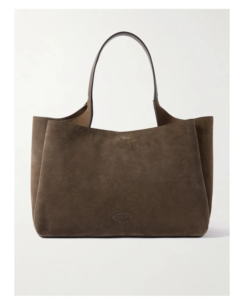 TOD'S Large Leather-trimmed Suede Tote - Brown Brown