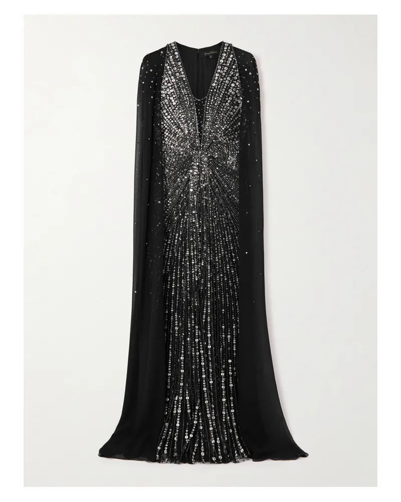 Jenny Packham Zenith Verzierte Robe Aus Chiffon Mit Cape-effekt - Schwarz Schwarz