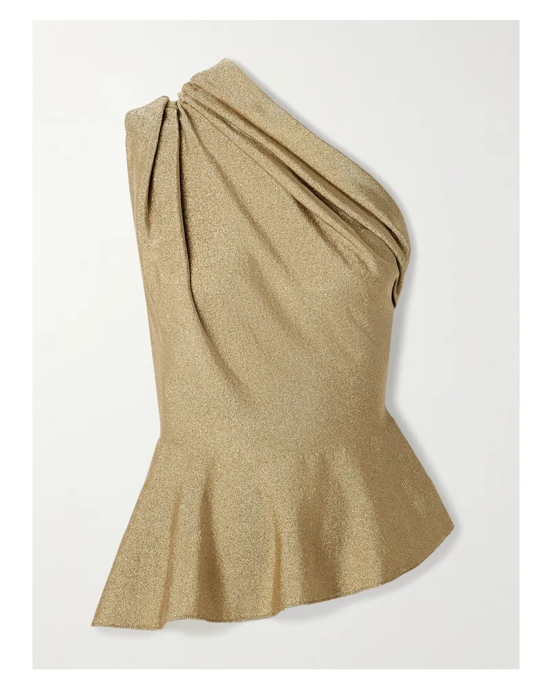 KHAITE Aimee Asymmetric One-shoulder Draped Lurex Peplum Top - Gold Gold