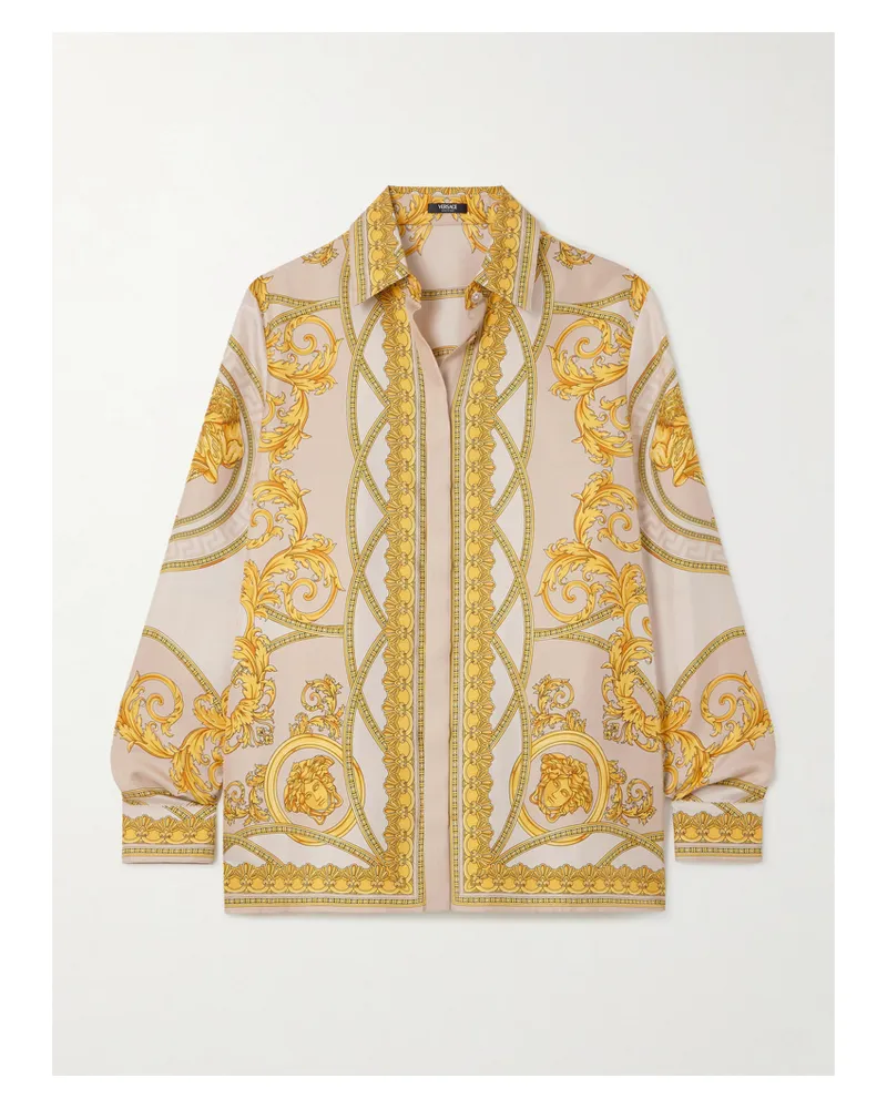 Versace Hemd Aus Bedrucktem Seiden-twill - Braun Braun
