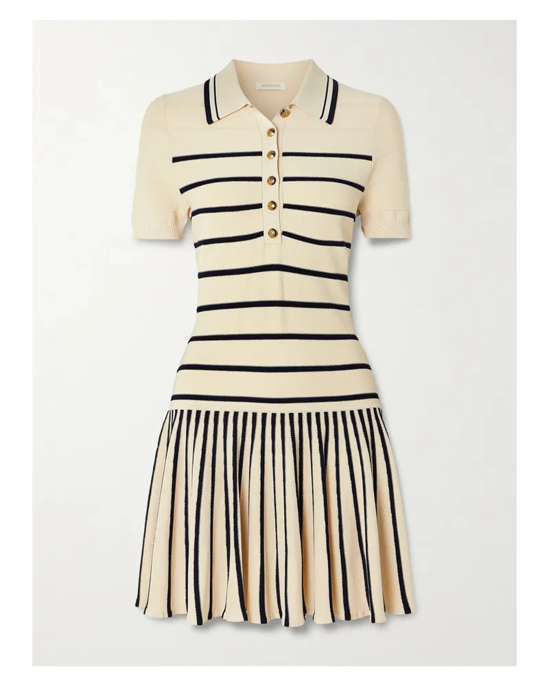 Zimmermann Luna Pleated Striped Ribbed-knit Mini Dress - Neutrals Neutrals