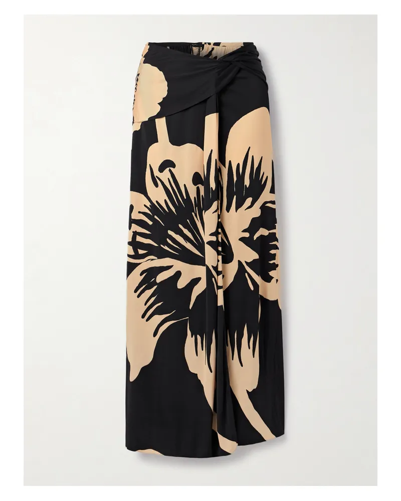 Johanna Ortiz Luminosity Maxirock Aus Stretch-jersey Mit Blumenprint Und Raffungen - Schwarz Schwarz