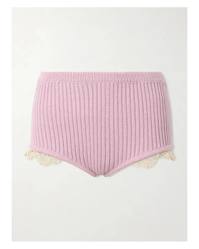 Magda Butrym Shorts Aus Kaschmirstrick Mit Häkelbesätzen - Pink Pink