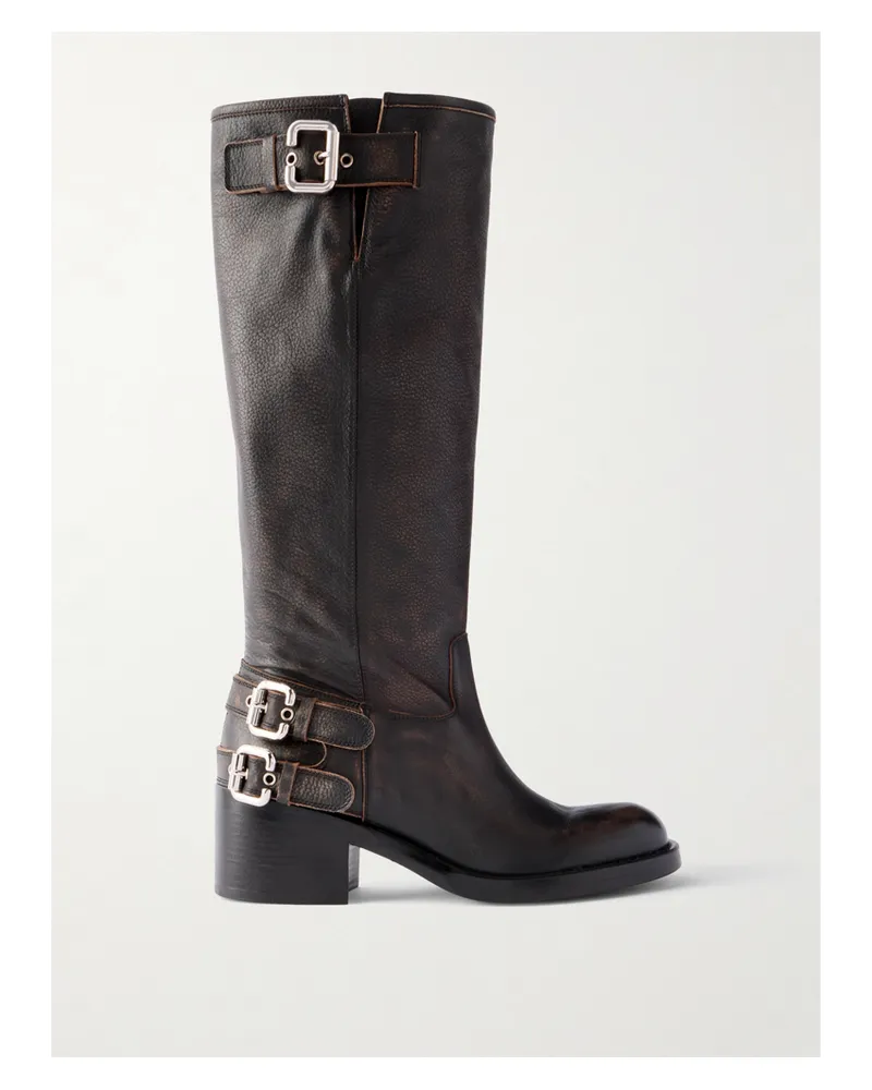 Chloé New Bikers Buckled Textured-leather Boots - Black Black