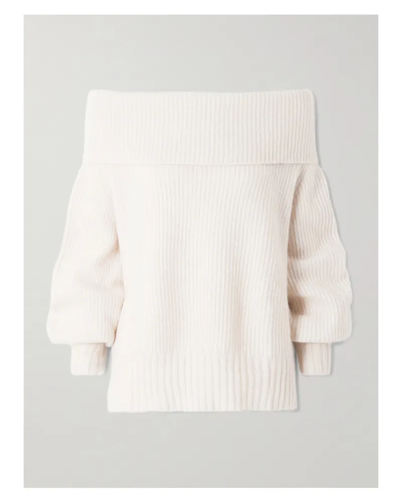 ALLUDE Schulterfreier Pullover Aus Einer Gerippten Kaschmir-seidenmischung - Creme Creme