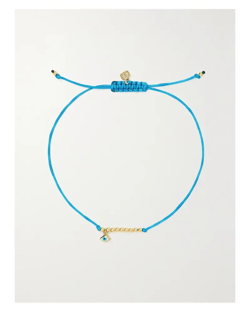 Sydney Evan Evil Eye 14-karat Gold, Cord And Enamel Bracelet - Blue Blue