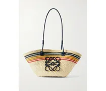Paula's Ibiza Anagram Basket Small Leather-trimmed Striped Raffia Tote - Neutrals