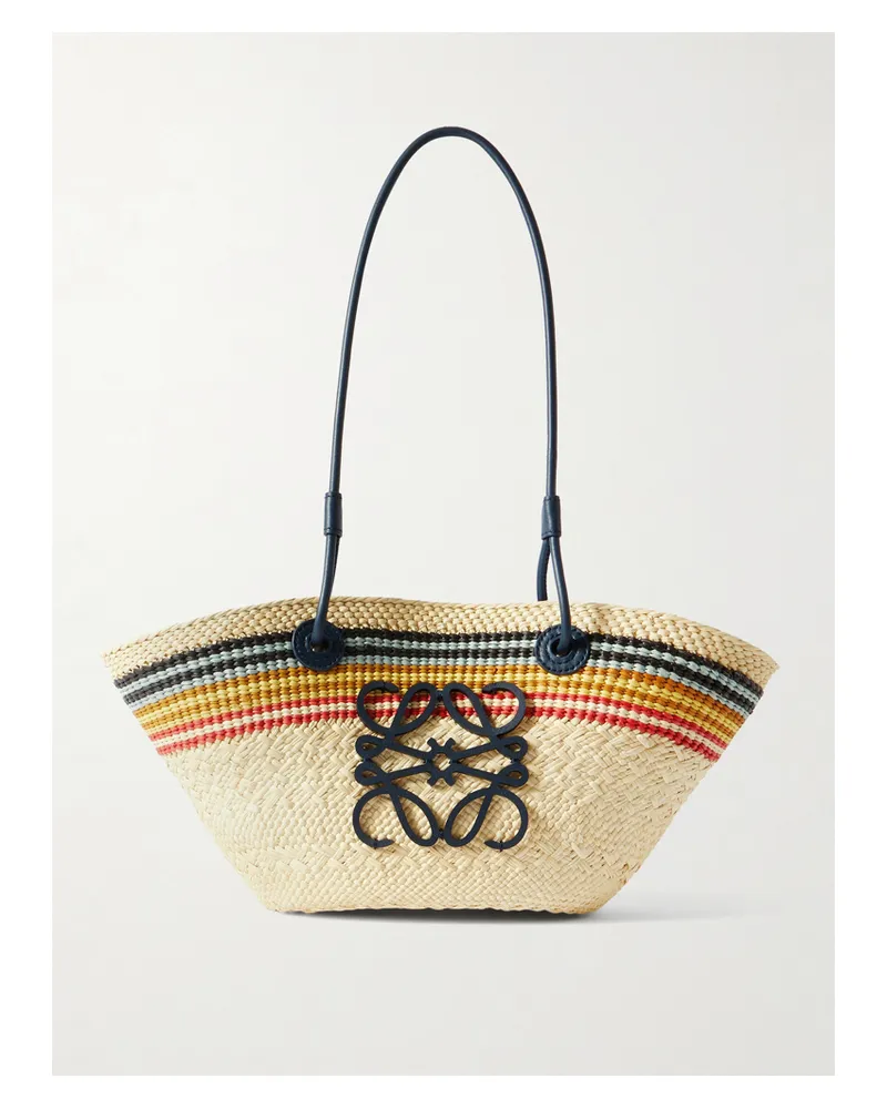 Loewe Paula's Ibiza Anagram Basket Small Leather-trimmed Striped Raffia Tote - Neutrals Neutrals
