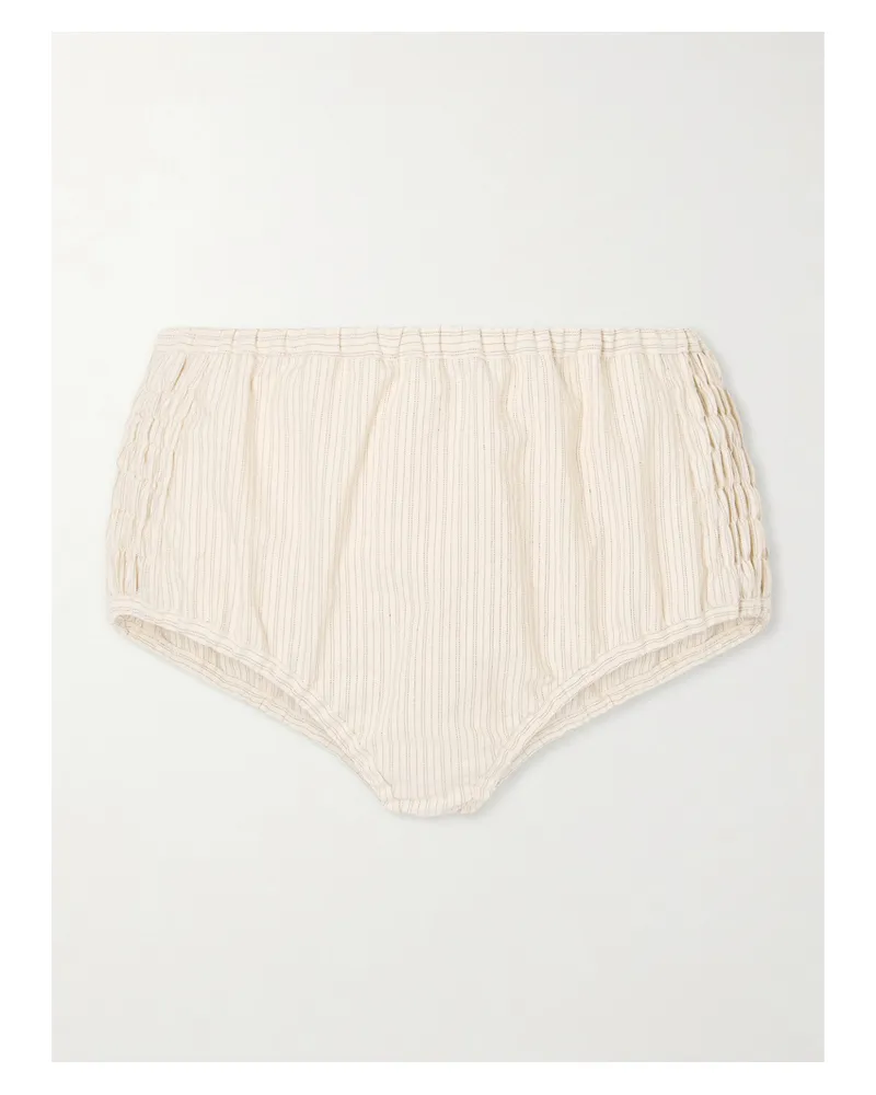 Dries van Noten Shorts Aus Einer Gestreiften Baumwollmischung Mit Raffungen - Ecru Ecru