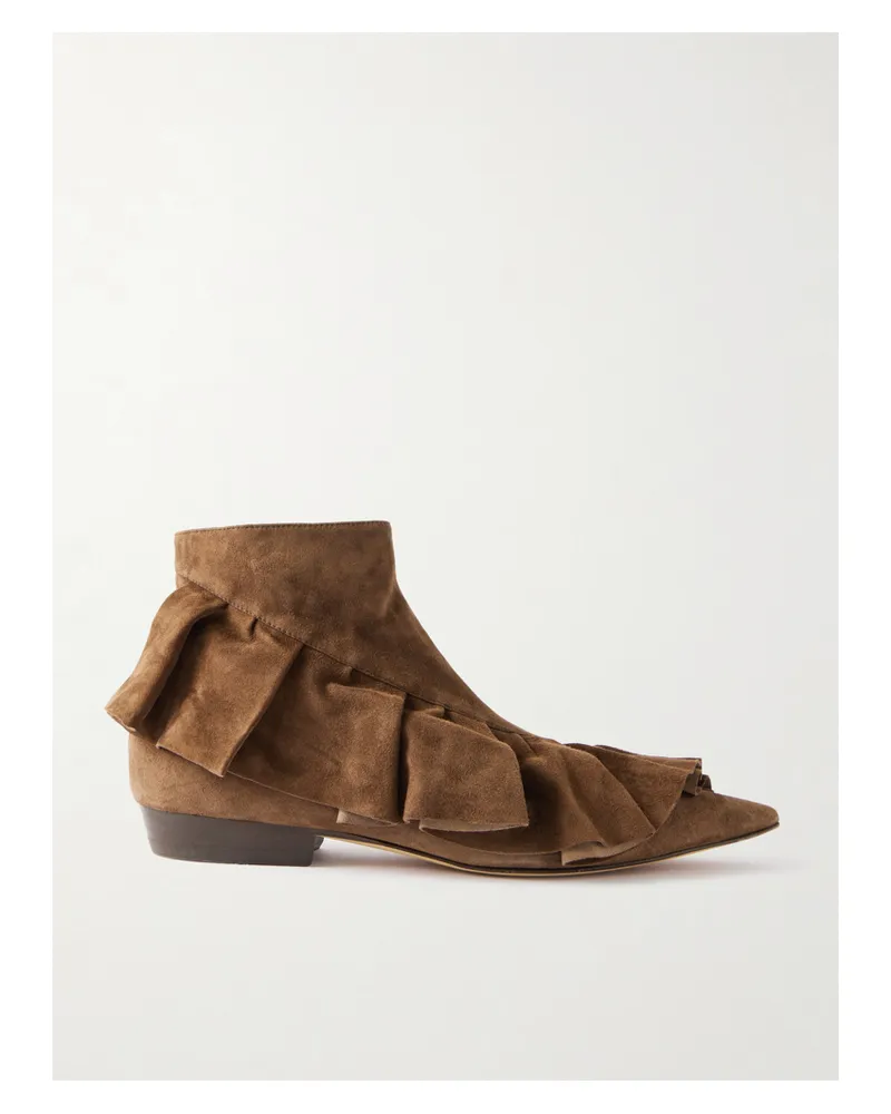 J.W.Anderson Ruffled Suede Ankle Boots - Brown Brown