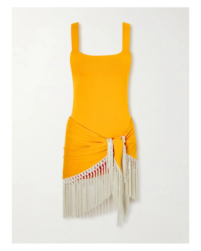 Taller Marmo Mini Lido Swimsuit And Fringed Pareo Set - Orange Orange