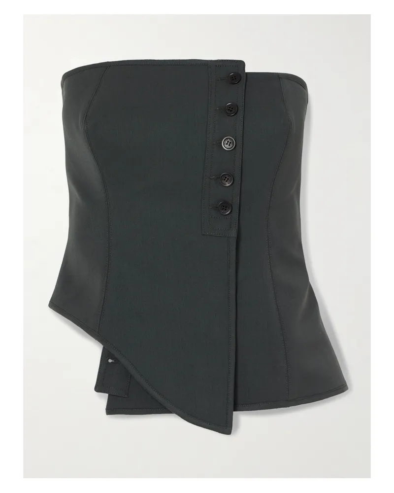 Jean Paul Gaultier Strapless Asymmetric Wool-blend Twill Bustier Top - Gray Gray