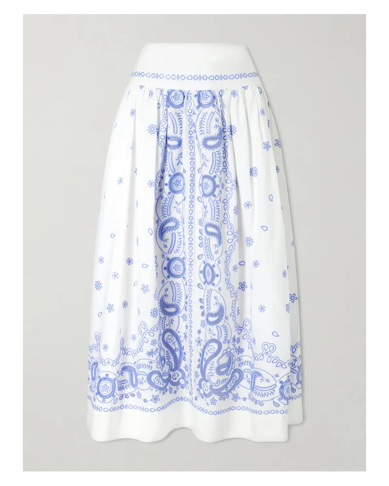 Self-Portrait Tiered Embroidered Cotton-poplin Midi Skirt - White White