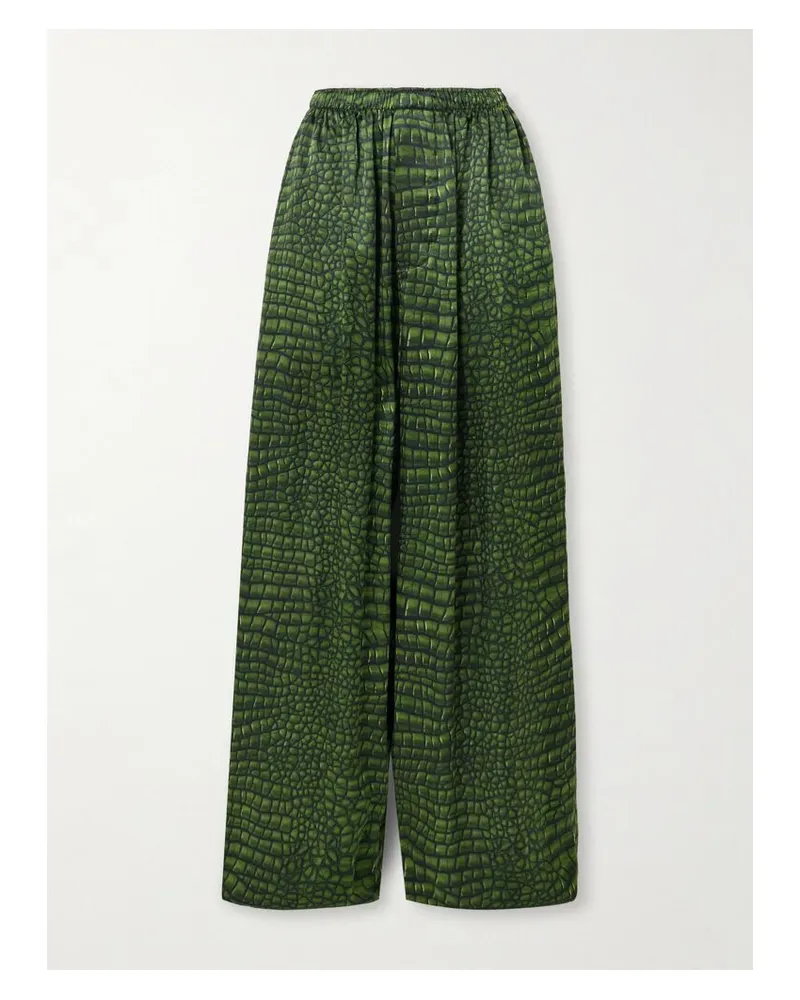 Balenciaga Hose Mit Geradem Bein Aus Bedruckter Seide - Grün Grün