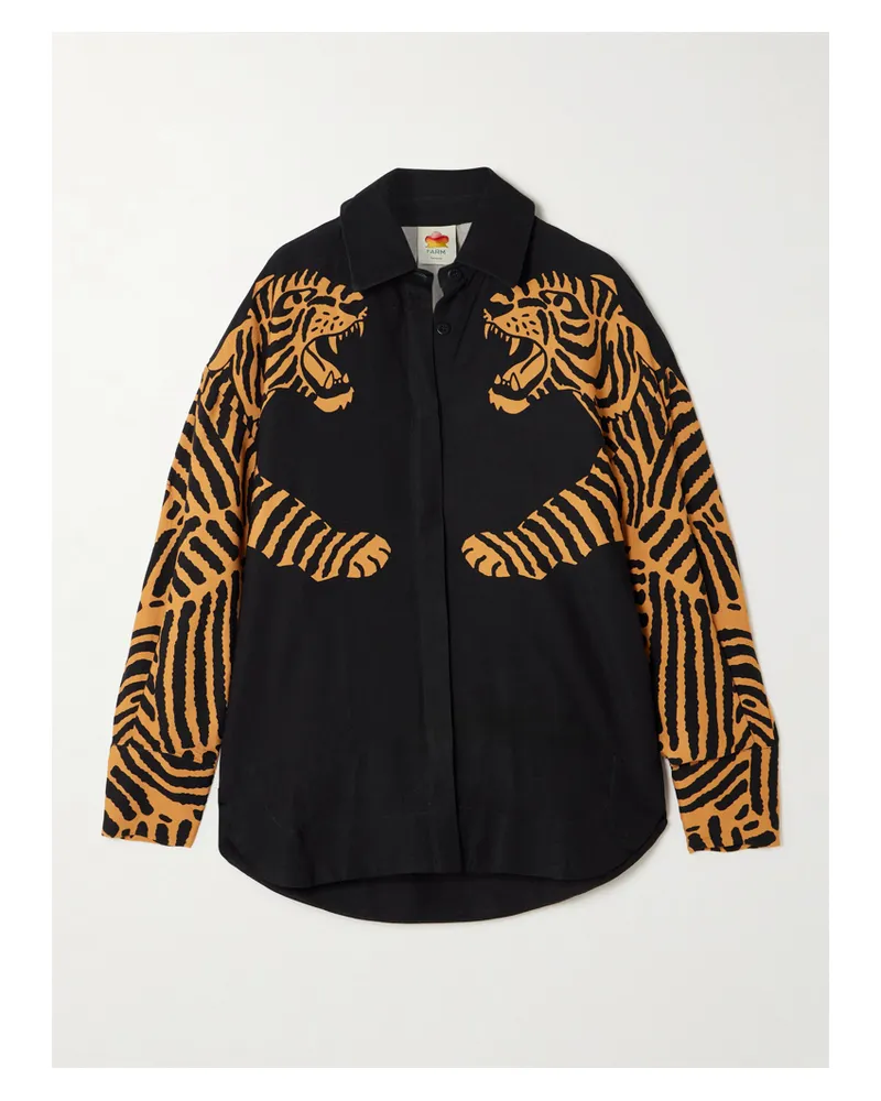 FARM Rio Hemd Aus Bedrucktem Twill - Schwarz Schwarz