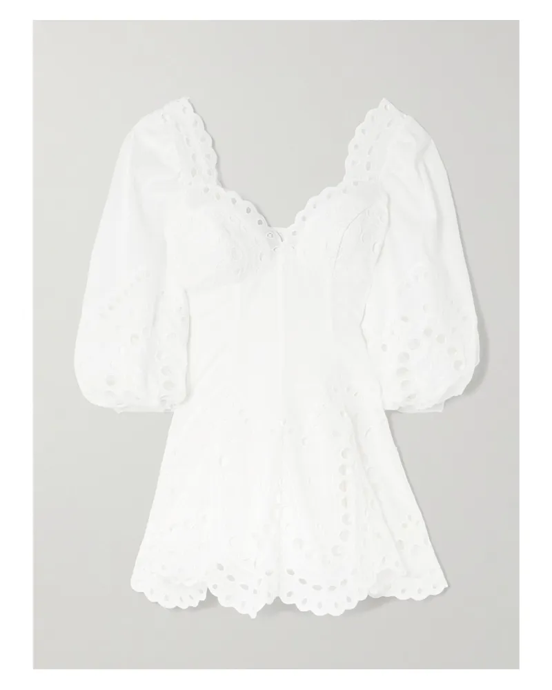 Charo Ruiz Esmare Scalloped Broderie Anglaise Cotton-blend Mini Dress - White White