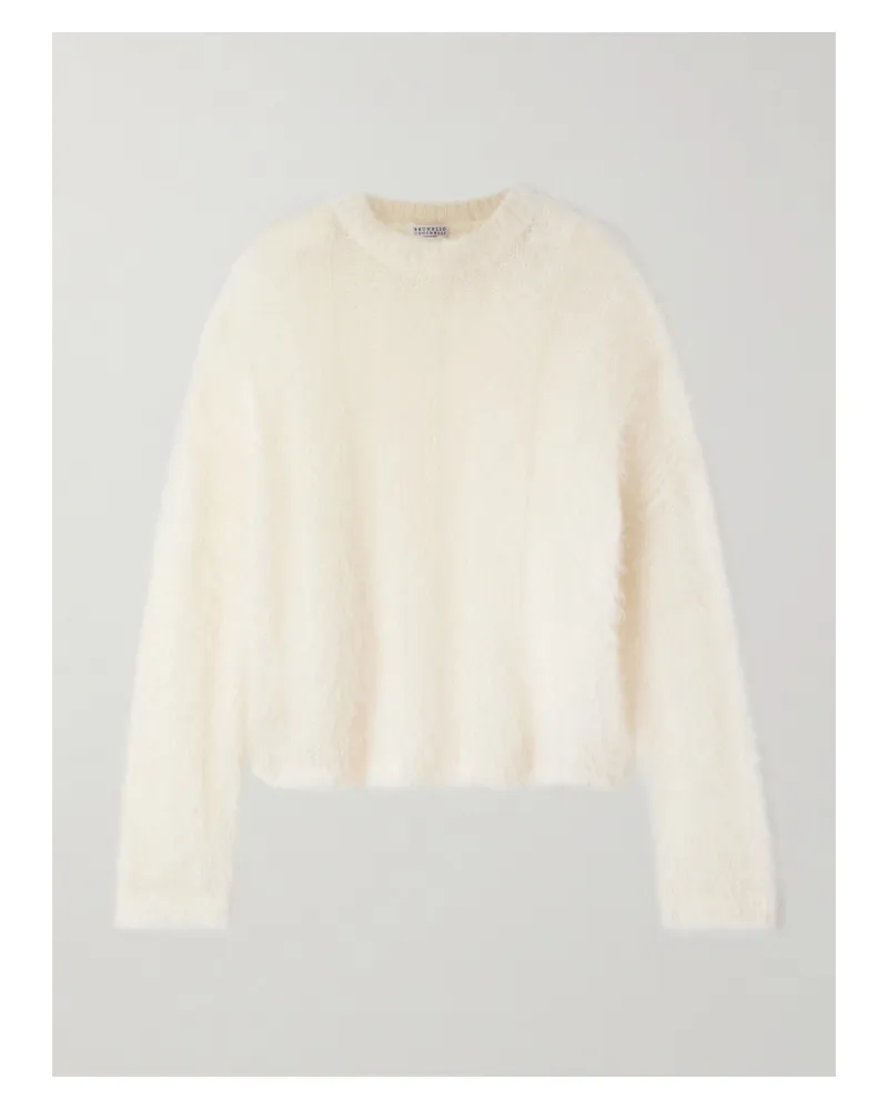 Brunello Cucinelli Pullover Aus Einer Mohair-seidenmischung In Lochstrick - Ecru Ecru