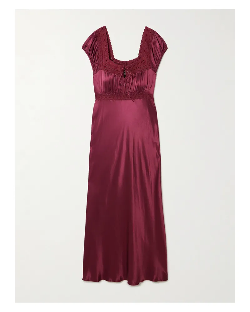 RIXO Maeva Midikleid Aus Satin Mit Lochstickerei Und Wellenkante - Burgunder Burgunder
