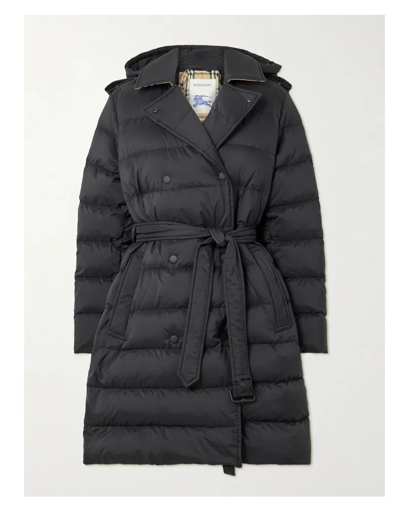 Burberry Doppelreihige Daunenjacke Aus Gestepptem Shell Mit Bindegürtel - Schwarz Schwarz