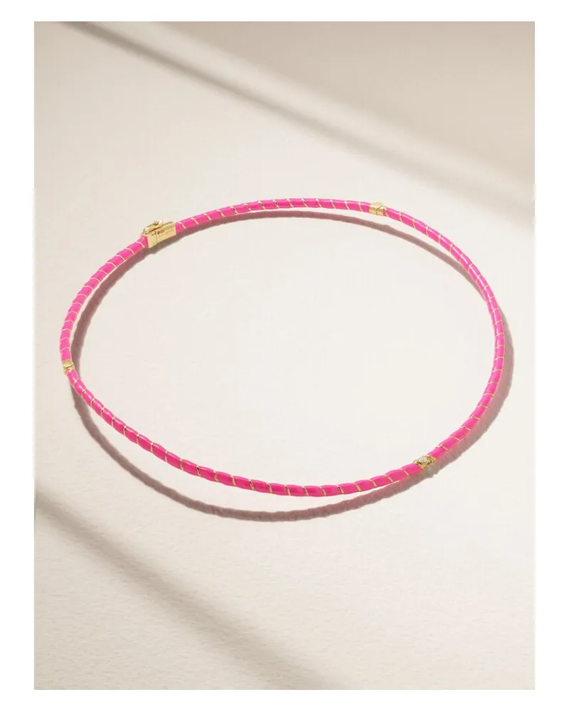 Yvonne Léon Kette Aus 9 Karat Gold Mit Emaille Und Diamanten - Pink Pink