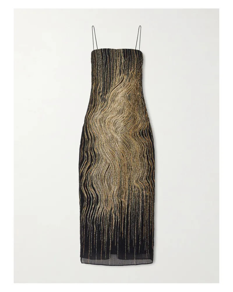 Taller Marmo Showgirl Midikleid Aus Metallic-krepon Aus Einer Seidenmischung - Schwarz Schwarz