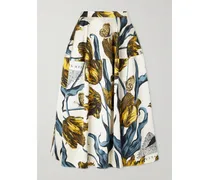 Paneled Floral-print Satin Midi Skirt - Ivory