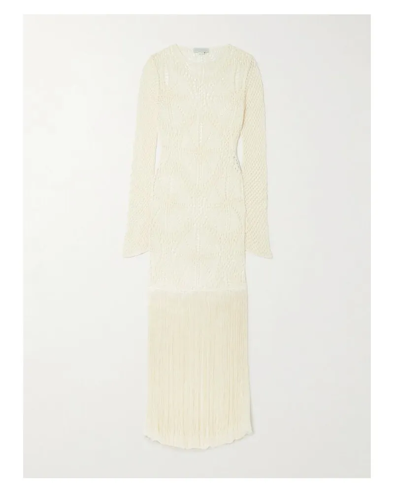 Stella McCartney Maxikleid Aus Häkelmaterial Mit Fransen - Elfenbein Elfenbein