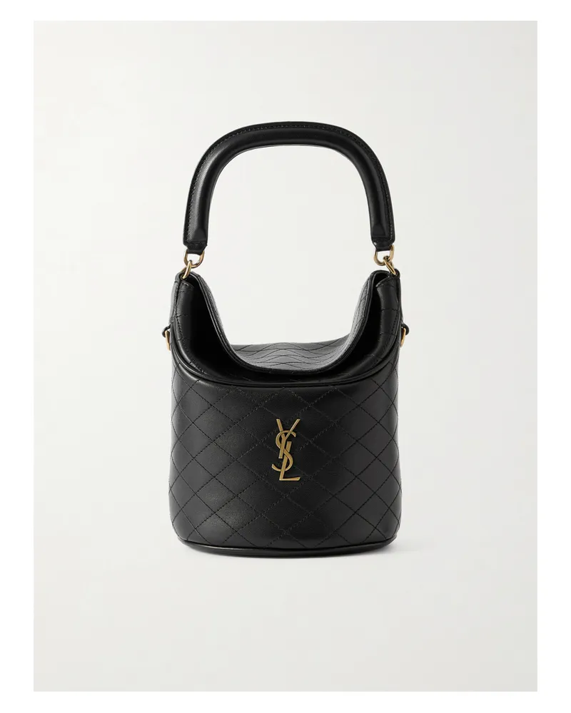 Saint Laurent Gaby Embellished Quilted Leather Bucket Bag - Black Black