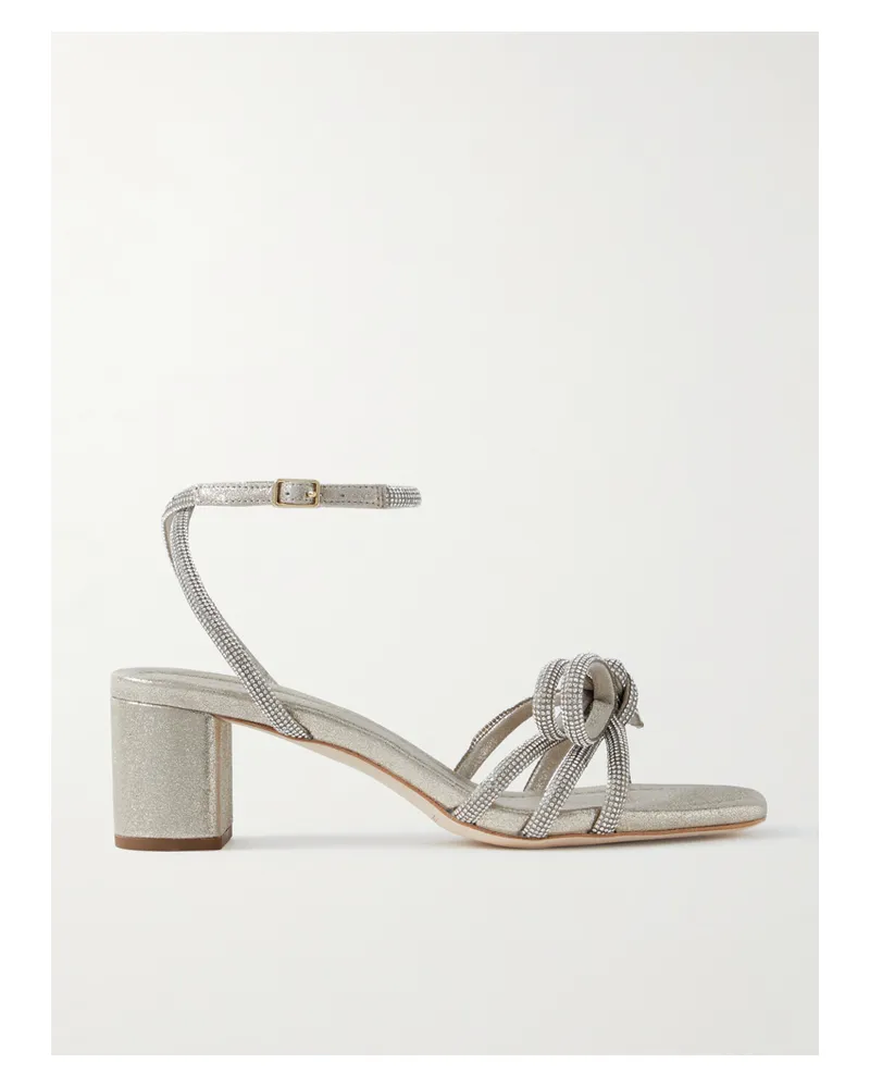 Loeffler Randall Net Sustain Mikel Crystal-embellished Metallic Suede Sandals - Silver Silver