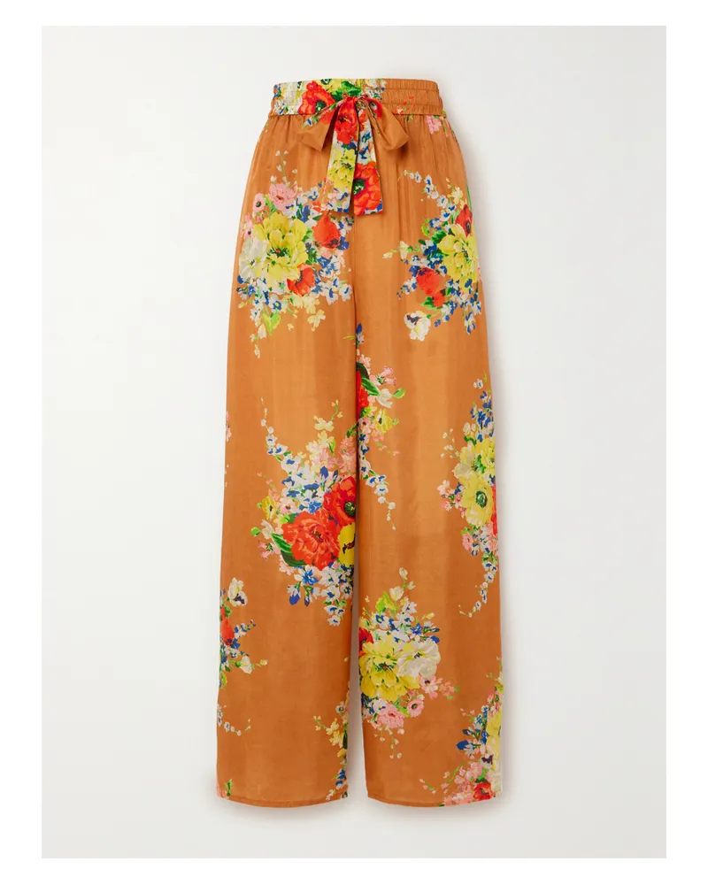 Zimmermann Net Sustain Alight Hose Mit Weitem Bein Aus Bioseidensatin Mit Blumenprint - Braun Braun