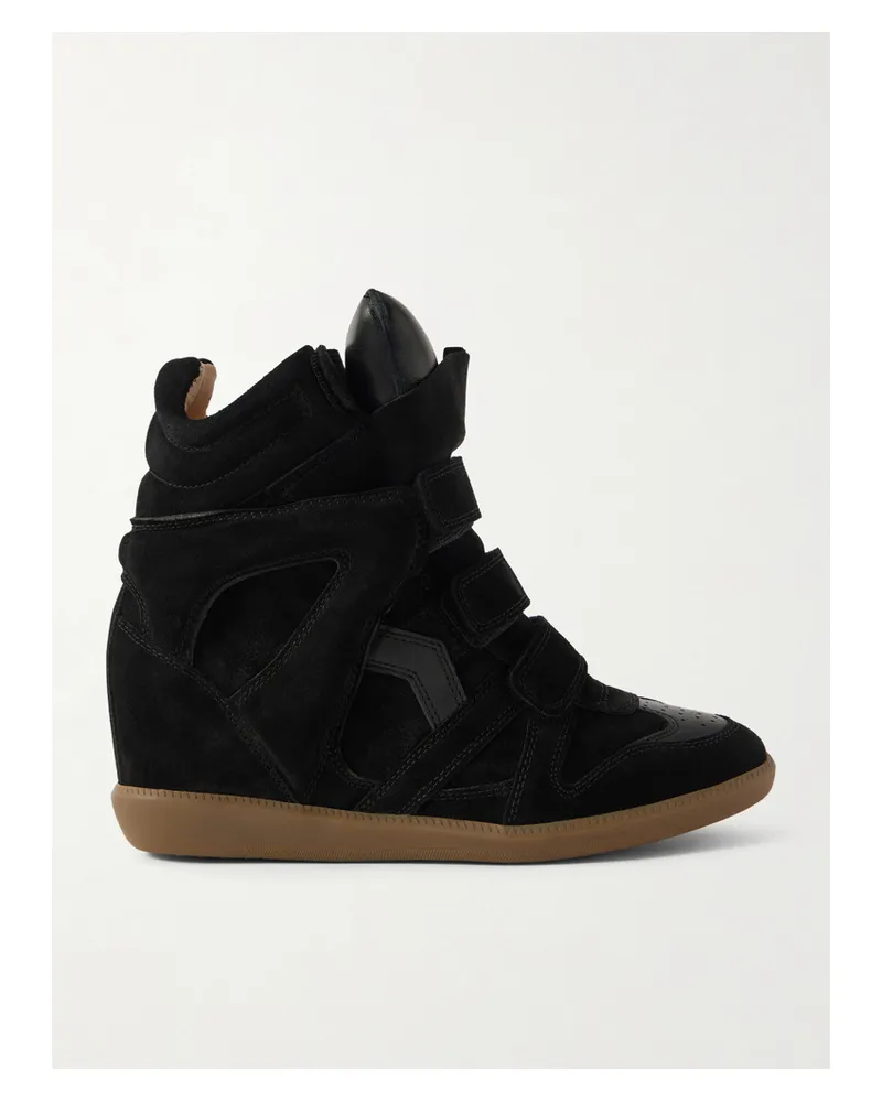 Isabel Marant Bekett Leather-trimmed Suede High-top Wedge Sneakers - Black Black