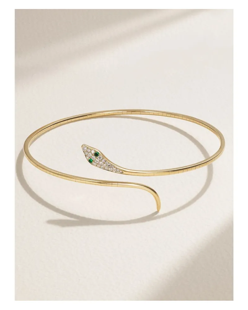 Diane Kordas Snake Armreif Aus 9 Karat Gold Mit Smaragden Und Diamanten Gold
