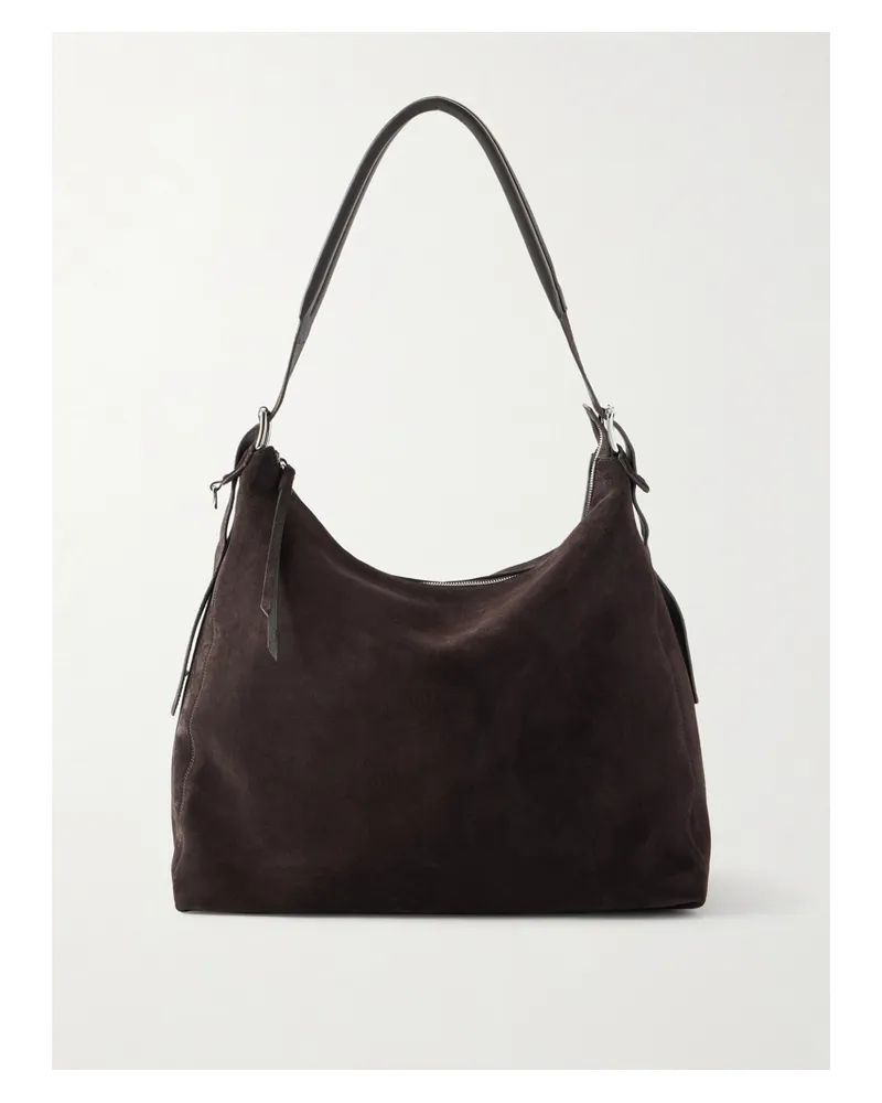 Christophe Lemaire Belted Hobo Suede Shoulder Bag - Brown Brown
