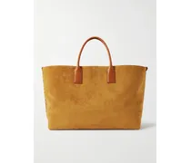 Cabat Large Leather-trimmed Suede Tote - Brown