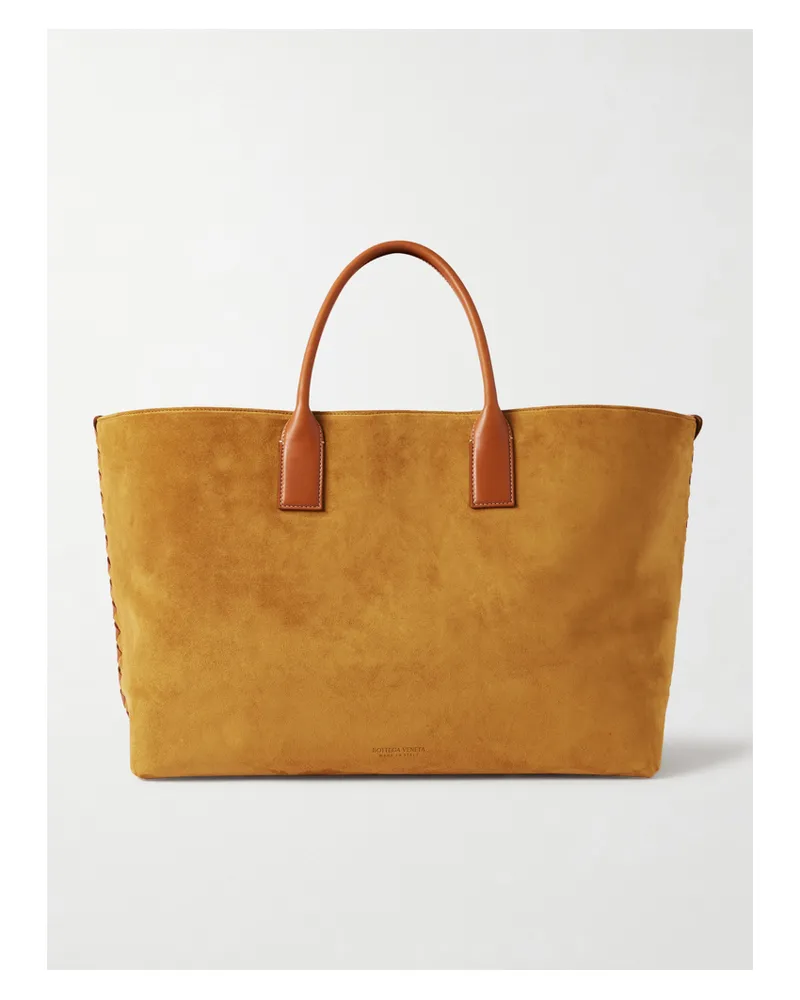 Bottega Veneta Cabat Large Leather-trimmed Suede Tote - Brown Brown