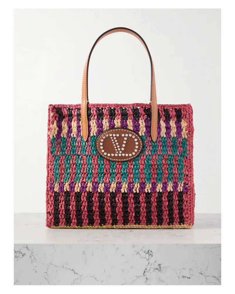 Valentino Garavani Vlogo Tote Aus Raffiabast Mit Lederbesätzen Und Nieten - Mehrfarbig Mehrfarbig