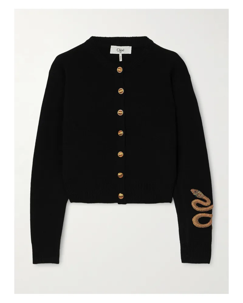 Chloé Cardigan Aus Einer Woll-kaschmirmischung Mit Kristallen - Schwarz Schwarz